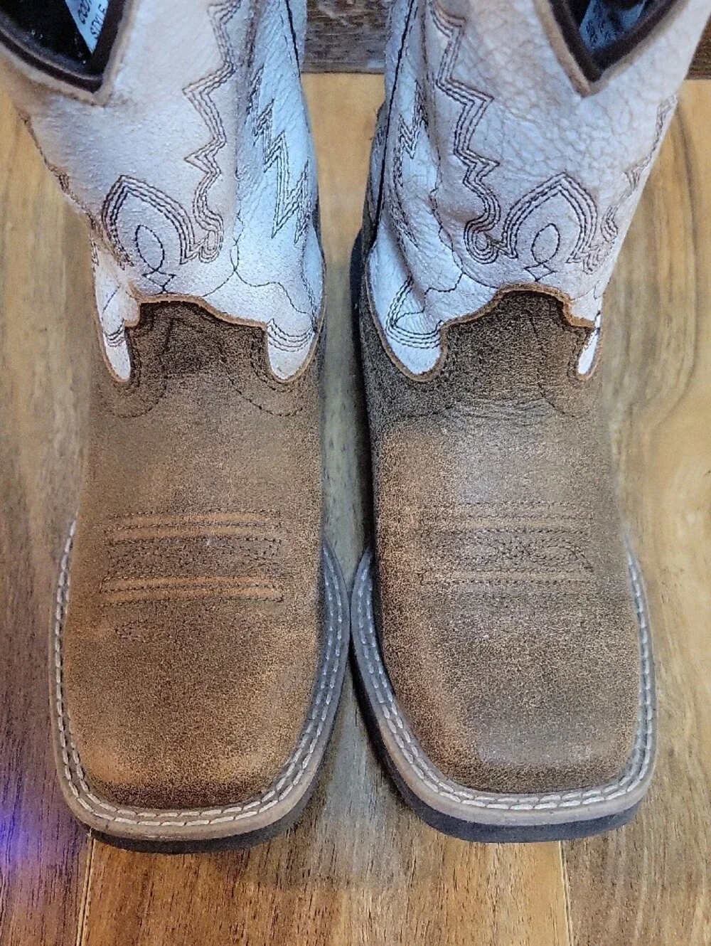 Kids Tan and White Pull-On Western Boots - Classic Comfort